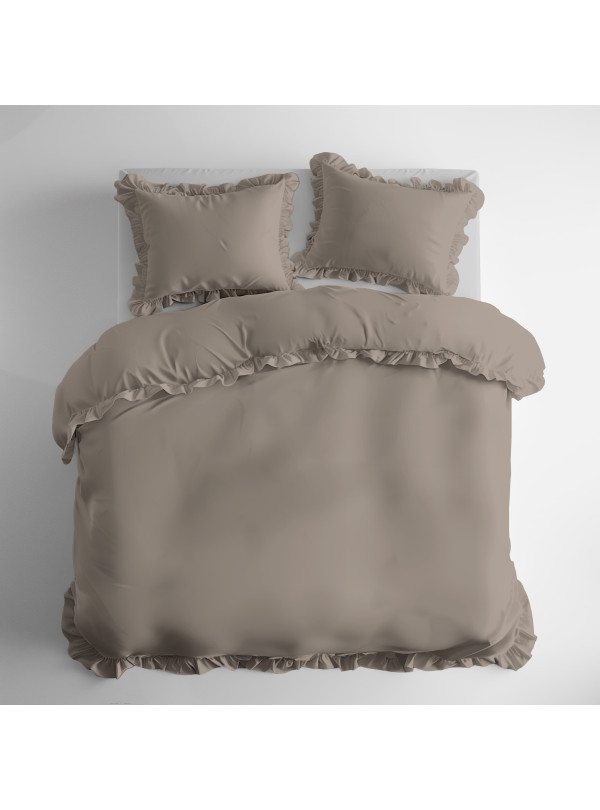 KOMPLET POŚCIELI BAWEŁNIANEJ 200x220 Z FALBANKĄ TAUPE