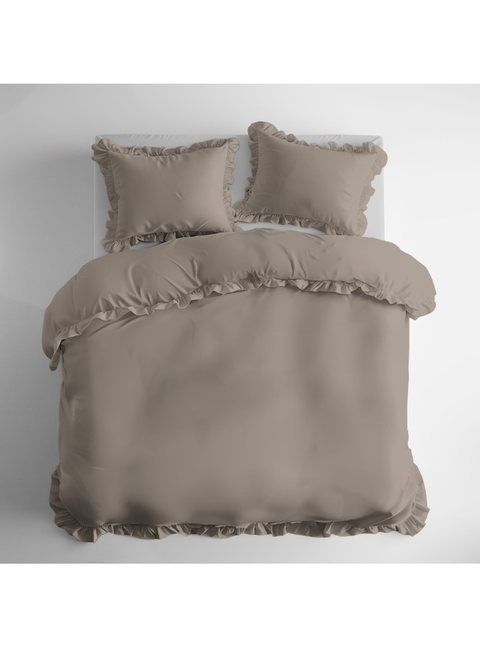 KOMPLET POŚCIELI BAWEŁNIANEJ 200x220 Z FALBANKĄ TAUPE