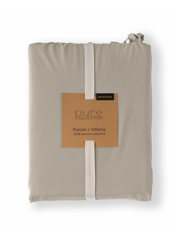 KOMPLET POŚCIELI BAWEŁNIANEJ 200x220 Z FALBANKĄ TAUPE