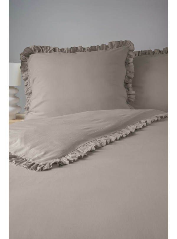 KOMPLET POŚCIELI BAWEŁNIANEJ 200x220 Z FALBANKĄ TAUPE