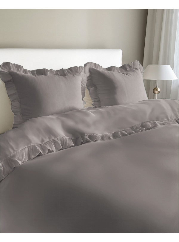 KOMPLET POŚCIELI BAWEŁNIANEJ 200x220 Z FALBANKĄ CIEPŁOSZARA