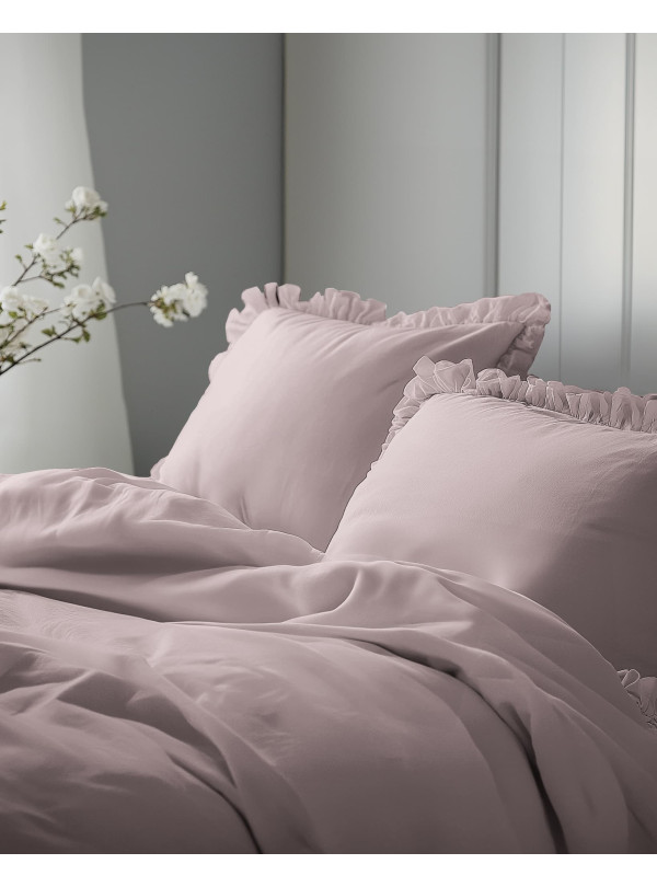 KOMPLET POŚCIELI BAWEŁNIANEJ 200x220 Z FALBANKĄ RÓŻOWA