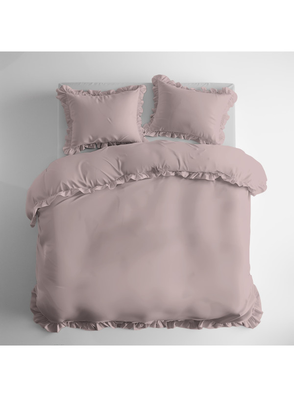 KOMPLET POŚCIELI BAWEŁNIANEJ 200x220 Z FALBANKĄ RÓŻOWA