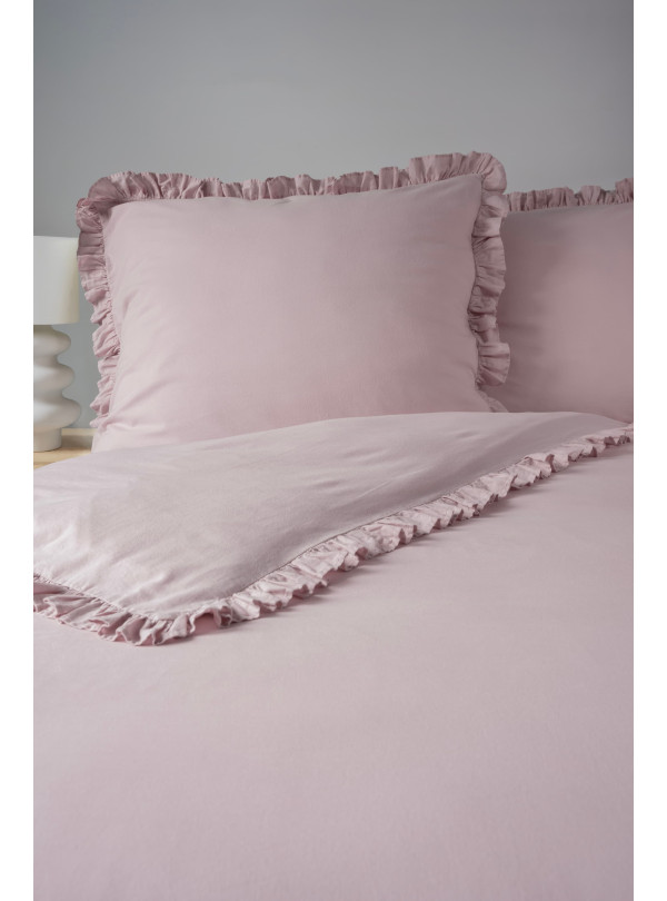 KOMPLET POŚCIELI BAWEŁNIANEJ 200x220 Z FALBANKĄ RÓŻOWA