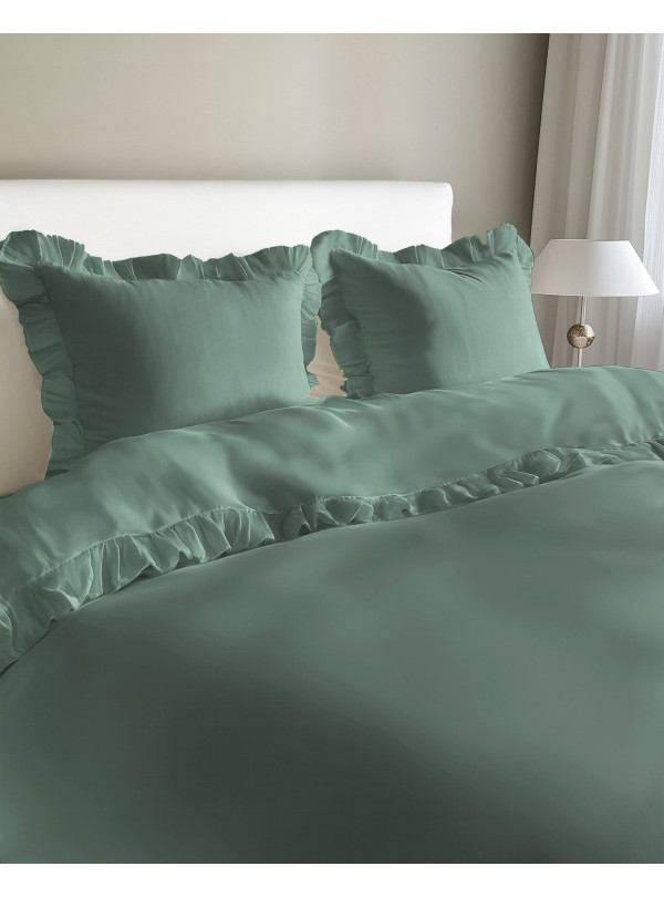 KOMPLET POŚCIELI BAWEŁNIANEJ 200x220 Z FALBANKĄ MIĘTOWA