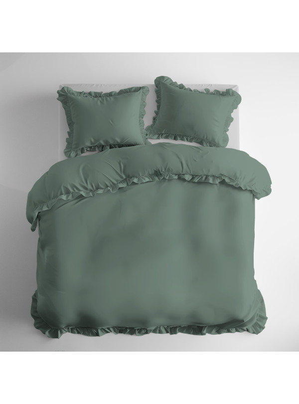 KOMPLET POŚCIELI BAWEŁNIANEJ 200x220 Z FALBANKĄ MIĘTOWA