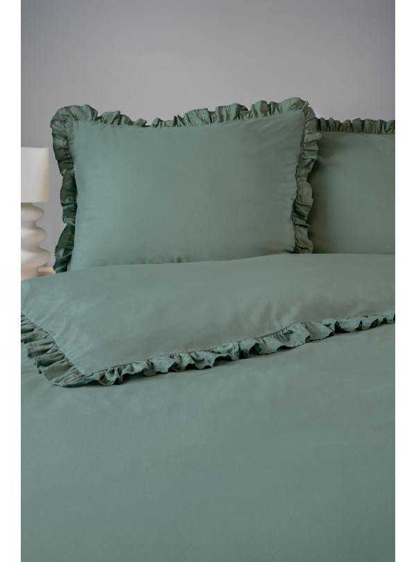 KOMPLET POŚCIELI BAWEŁNIANEJ 200x220 Z FALBANKĄ MIĘTOWA