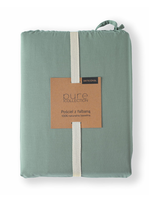 KOMPLET POŚCIELI BAWEŁNIANEJ 200x220 Z FALBANKĄ MIĘTOWA