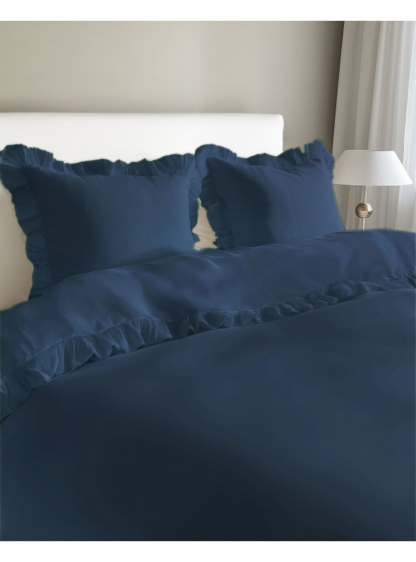 KOMPLET POŚCIELI BAWEŁNIANEJ 200x220 Z FALBANKĄ NIEBIESKA