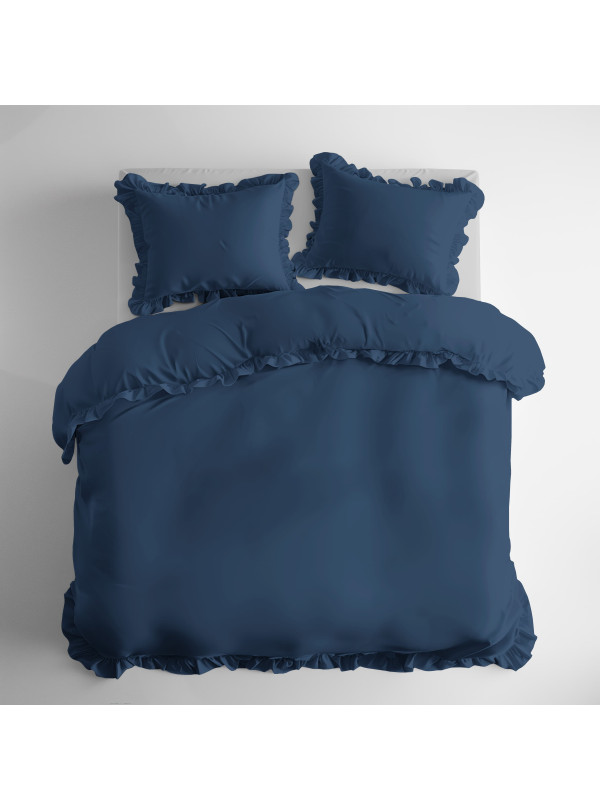 KOMPLET POŚCIELI BAWEŁNIANEJ 200x220 Z FALBANKĄ NIEBIESKA