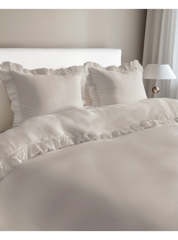 KOMPLET POŚCIELI BAWEŁNIANEJ 200x220 Z FALBANKĄ BEŻOWA