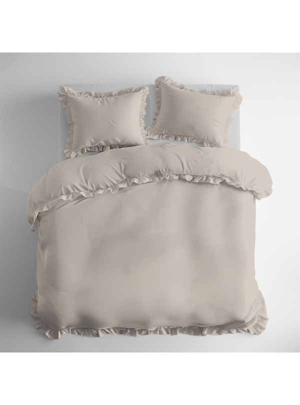 KOMPLET POŚCIELI BAWEŁNIANEJ 200x220 Z FALBANKĄ BEŻOWA