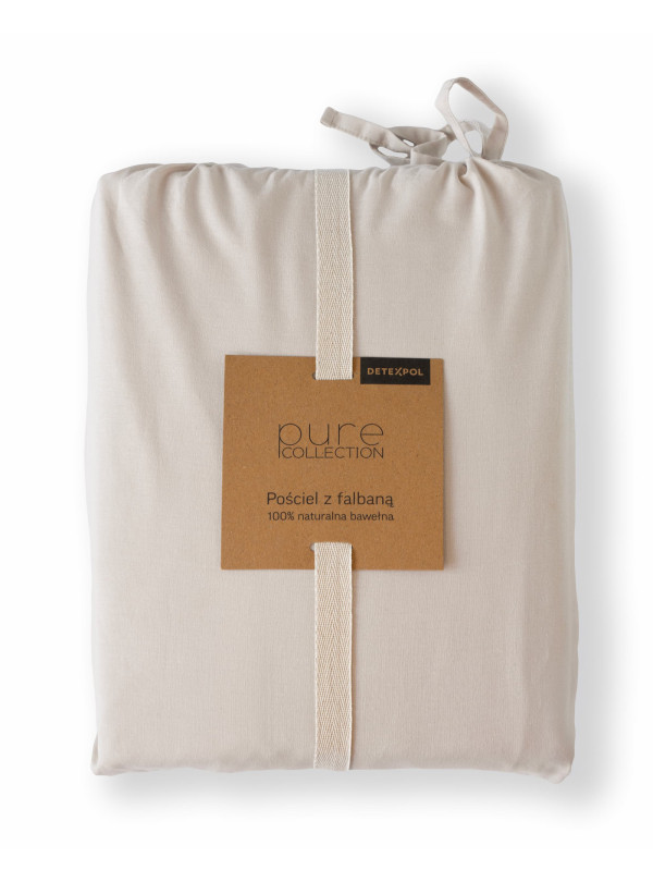 KOMPLET POŚCIELI BAWEŁNIANEJ 200x220 Z FALBANKĄ BEŻOWA