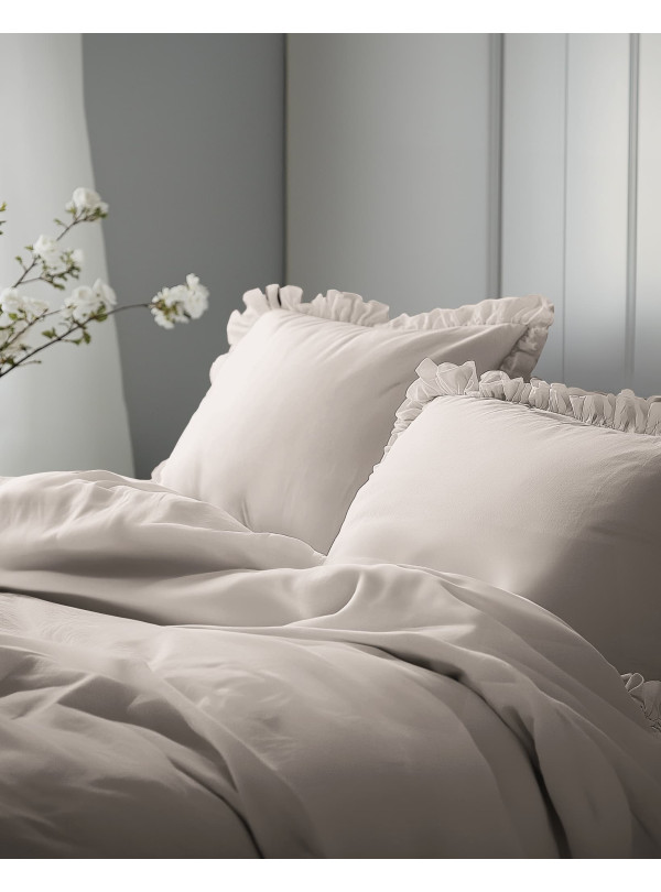 KOMPLET POŚCIELI BAWEŁNIANEJ 160x200 Z FALBANKĄ BEŻOWA