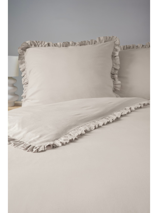 KOMPLET POŚCIELI BAWEŁNIANEJ 160x200 Z FALBANKĄ BEŻOWA
