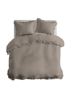 KOMPLET POŚCIELI BAWEŁNIANEJ 160x200 Z FALBANKĄ TAUPE