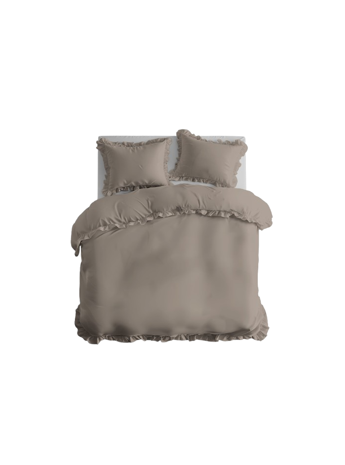 KOMPLET POŚCIELI BAWEŁNIANEJ 160x200 Z FALBANKĄ TAUPE