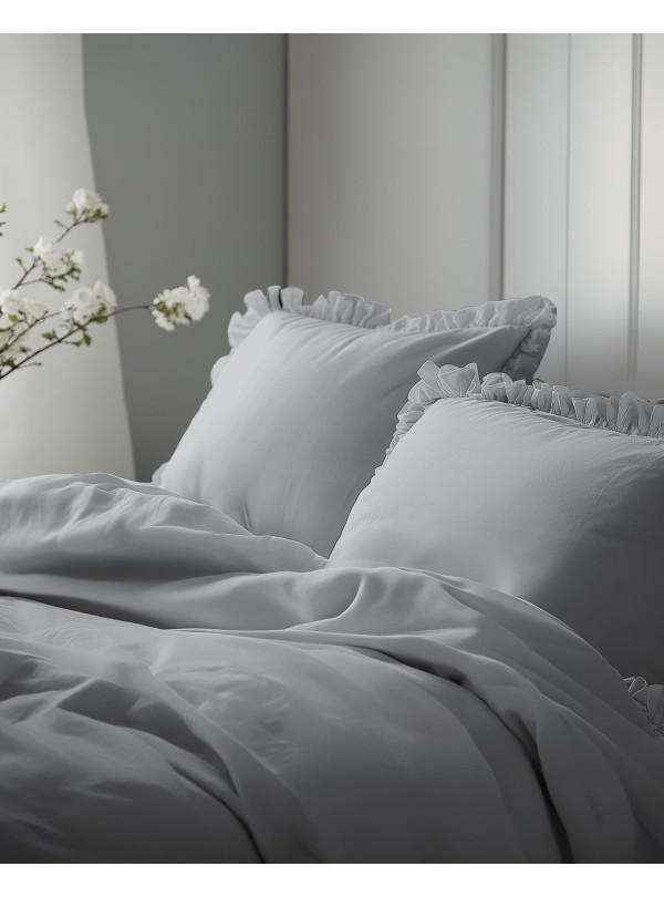 KOMPLET POŚCIELI BAWEŁNIANEJ 160x200 Z FALBANKĄ JASNOSZARA
