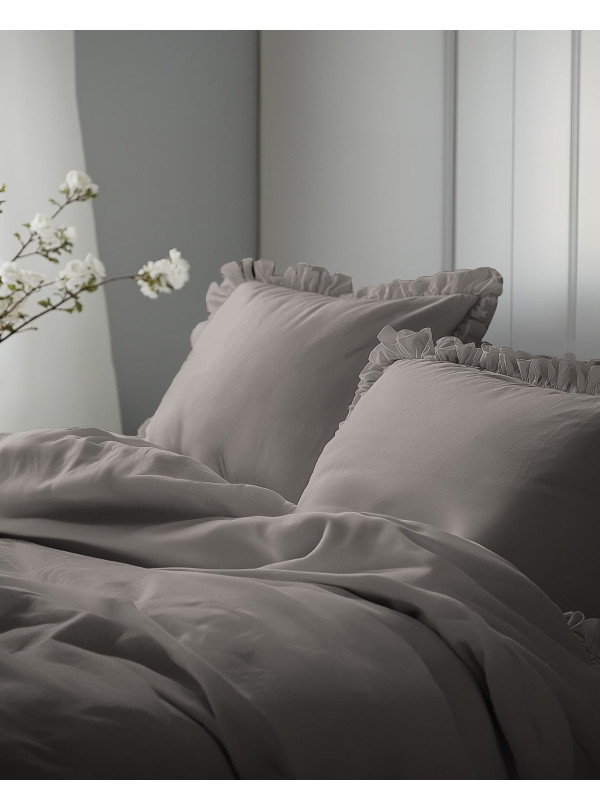 KOMPLET POŚCIELI BAWEŁNIANEJ 160x200 Z FALBANKĄ CIEPŁOSZARA