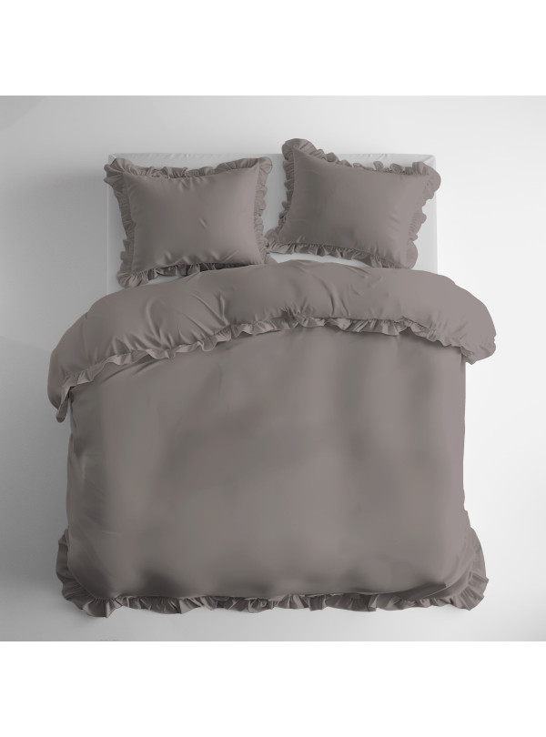 KOMPLET POŚCIELI BAWEŁNIANEJ 160x200 Z FALBANKĄ CIEPŁOSZARA