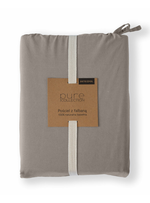 KOMPLET POŚCIELI BAWEŁNIANEJ 160x200 Z FALBANKĄ CIEPŁOSZARA