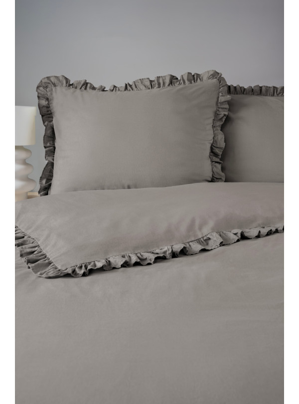KOMPLET POŚCIELI BAWEŁNIANEJ 160x200 Z FALBANKĄ CIEPŁOSZARA