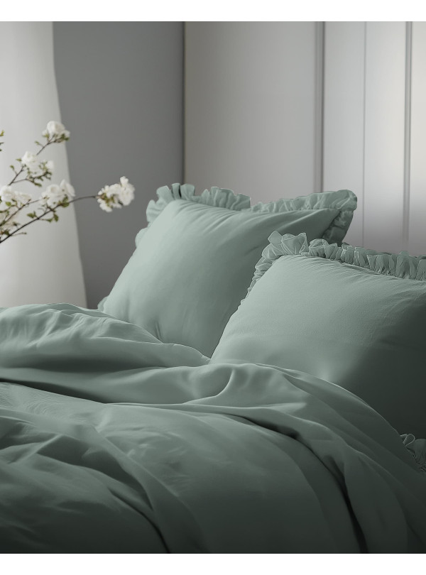 KOMPLET POŚCIELI BAWEŁNIANEJ 160x200 Z FALBANKĄ MIĘTOWA