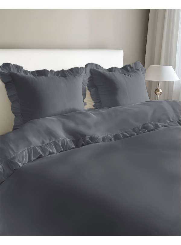 KOMPLET POŚCIELI BAWEŁNIANEJ 160x200 Z FALBANKĄ GRAFITOWA