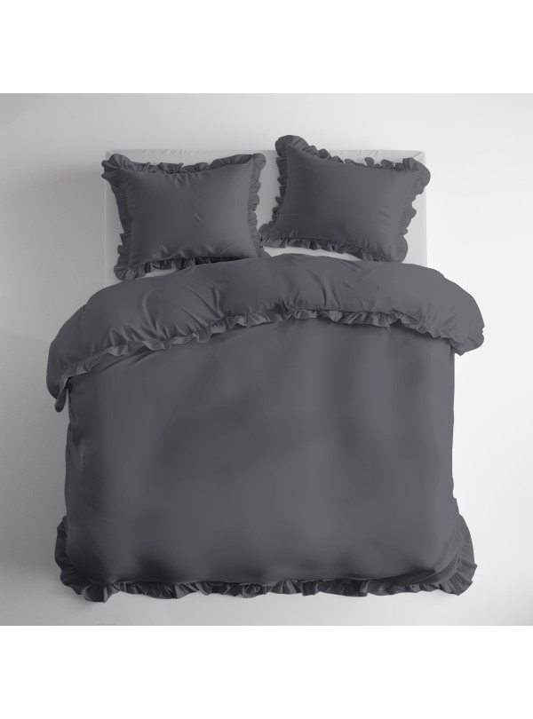 KOMPLET POŚCIELI BAWEŁNIANEJ 160x200 Z FALBANKĄ GRAFITOWA