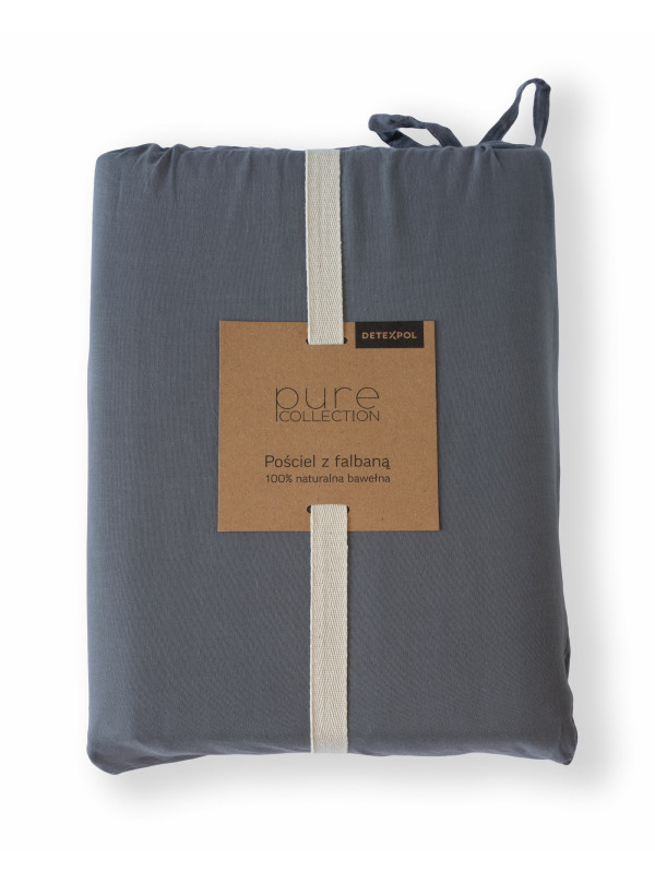 KOMPLET POŚCIELI BAWEŁNIANEJ 160x200 Z FALBANKĄ GRAFITOWA