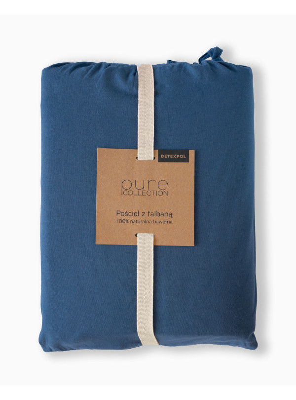 KOMPLET POŚCIELI BAWEŁNIANEJ 160x200 Z FALBANKĄ NIEBIESKA