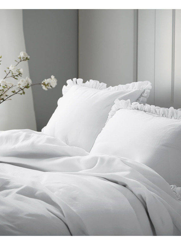 KOMPLET POŚCIELI BAWEŁNIANEJ 160x200 Z FALBANKĄ BIAŁA
