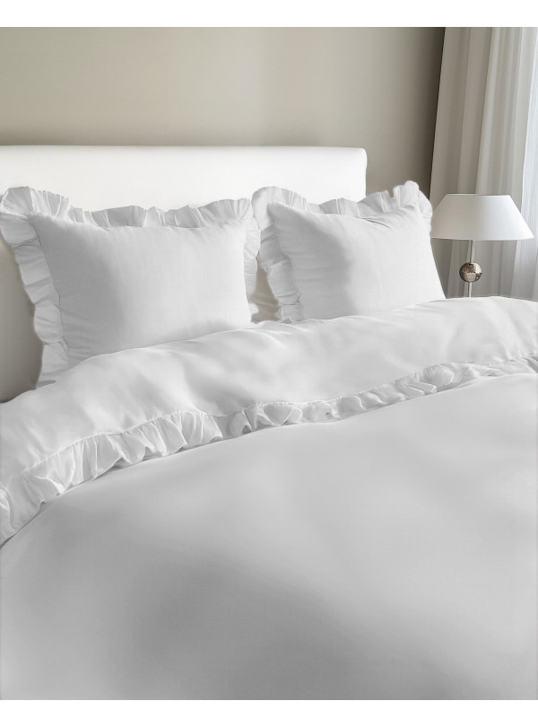 KOMPLET POŚCIELI BAWEŁNIANEJ 160x200 Z FALBANKĄ BIAŁA