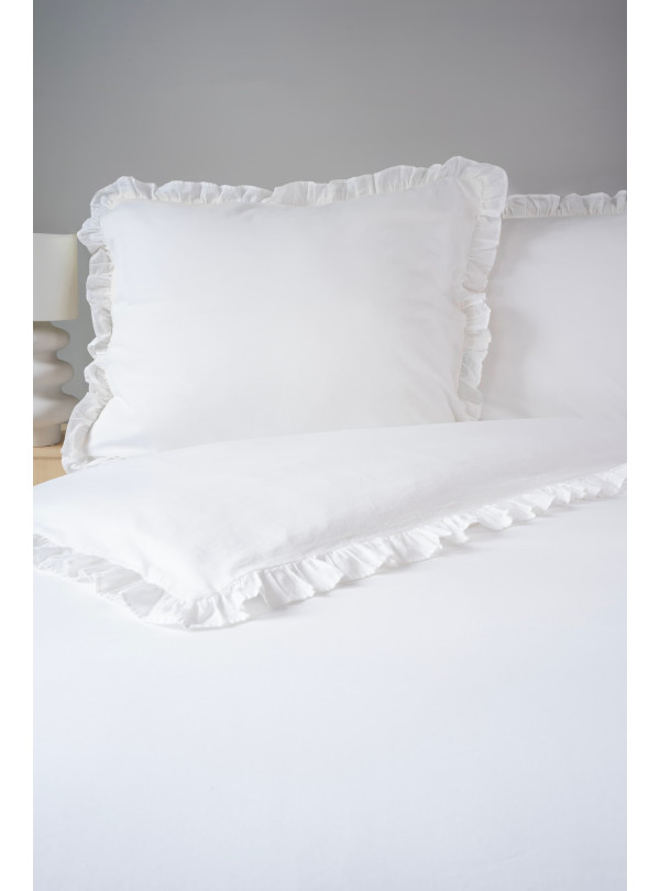 KOMPLET POŚCIELI BAWEŁNIANEJ 160x200 Z FALBANKĄ BIAŁA