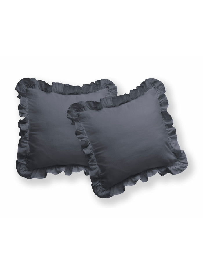 POSZEWKA NA PODUSZKĘ 40x40 cm 2pak GRAFITOWA Z FALBANKĄ