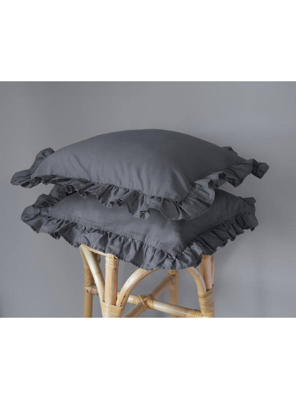 POSZEWKA NA PODUSZKĘ 40x40 cm 2pak GRAFITOWA Z FALBANKĄ