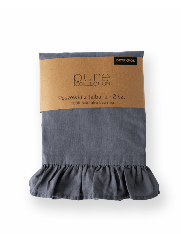 POSZEWKA NA PODUSZKĘ 40x40 cm 2pak GRAFITOWA Z FALBANKĄ
