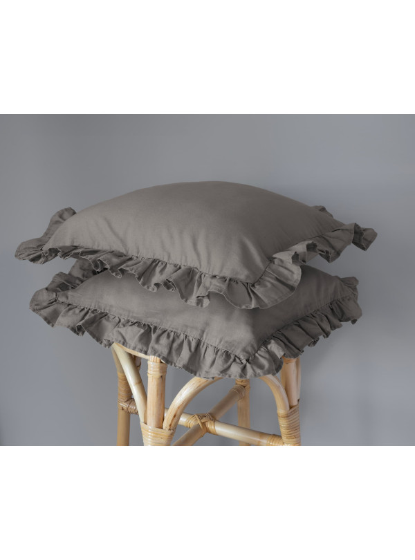 POSZEWKA NA PODUSZKĘ 40x40 cm 2pak CIEPŁOSZARA Z FALBANKĄ