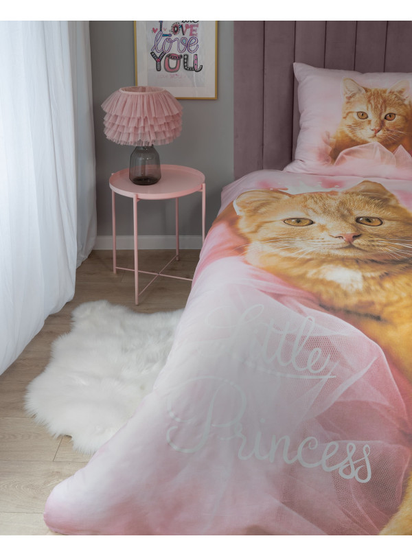 POŚCIEL 140x200 ŚWIECĄCA W CIEMNOŚCI Z KOTEM RÓŻOWA 4232_A