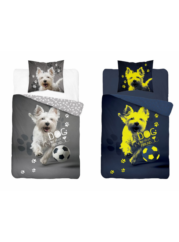 POŚCIEL 140x200 ŚWIECĄCA W CIEMNOŚCI PIES Z PIŁKĄ 5205_A