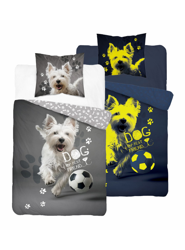 POŚCIEL 140x200 ŚWIECĄCA W CIEMNOŚCI PIES Z PIŁKĄ 5205_A