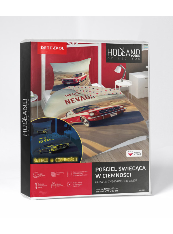 POŚCIEL 140x200 ŚWIECĄCA W CIEMNOŚCI SAMOCHÓD AUTO 5210_A