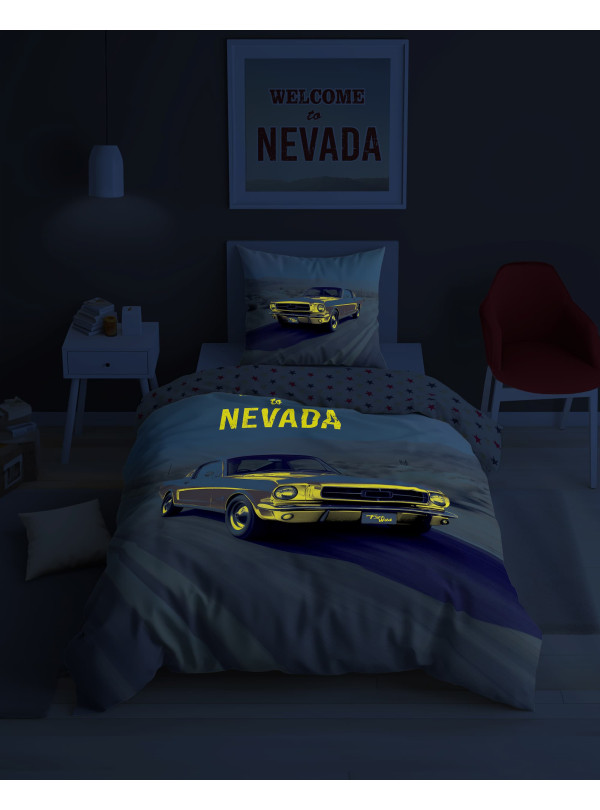 POŚCIEL 140x200 ŚWIECĄCA W CIEMNOŚCI SAMOCHÓD AUTO 5210_A