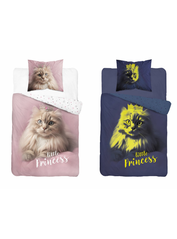 POŚCIEL 140x200 ŚWIECĄCA W CIEMNOŚCI Z KOTEM RÓŻOWA 5211_A