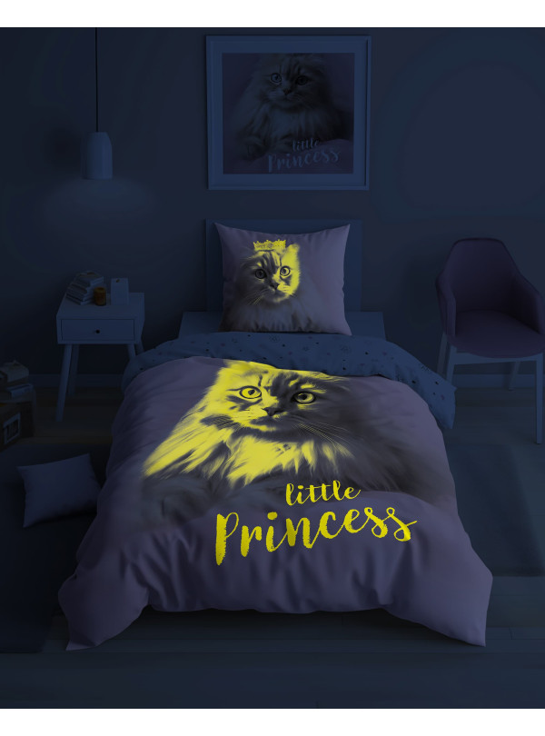 POŚCIEL 160x200 ŚWIECĄCA W CIEMNOŚCI Z KOTEM RÓŻOWA 5211_A