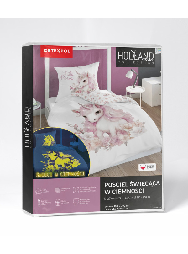 POŚCIEL 160x200 ŚWIECĄCA W CIEMNOŚCI JEDNOROŻEC 5405_A