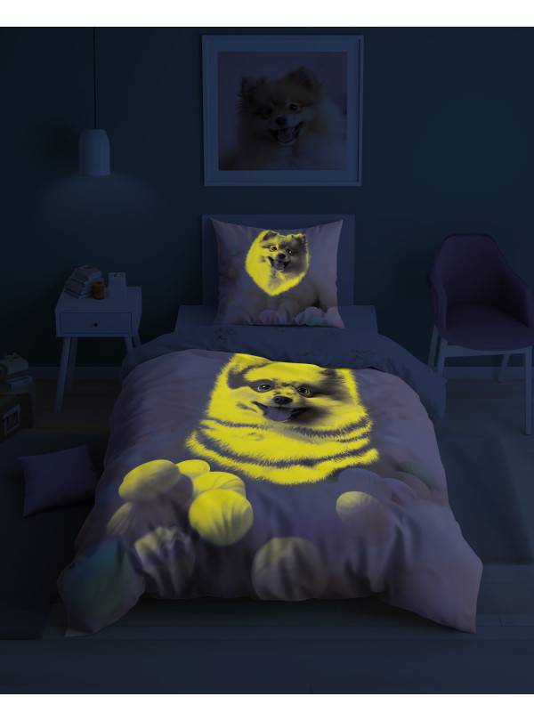 POŚCIEL 140x200 ŚWIECĄCA W CIEMNOŚCI PIES W PIŁECZKACH 5411_A