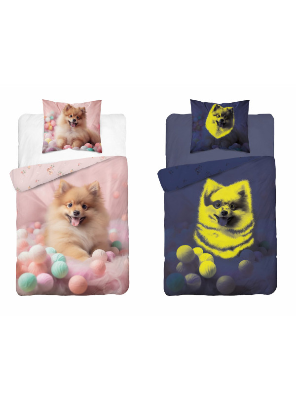 POŚCIEL 140x200 ŚWIECĄCA W CIEMNOŚCI PIES W PIŁECZKACH 5411_A