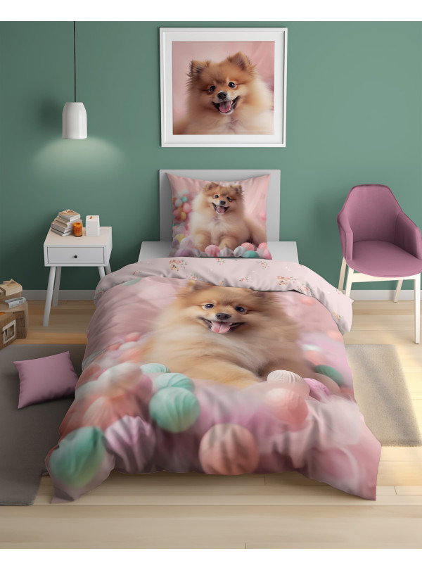 POŚCIEL 160x200 ŚWIECĄCA W CIEMNOŚCI PIES W PIŁECZKACH 5411_A