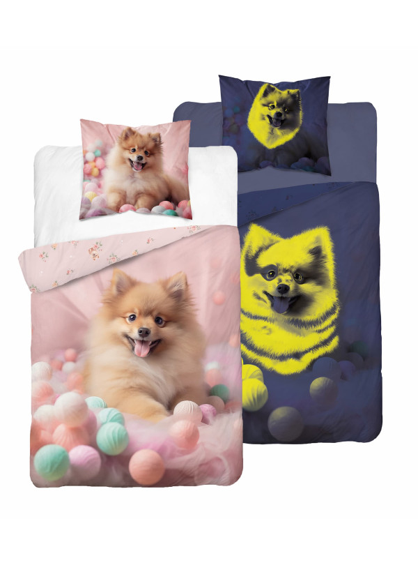 POŚCIEL 160x200 ŚWIECĄCA W CIEMNOŚCI PIES W PIŁECZKACH 5411_A